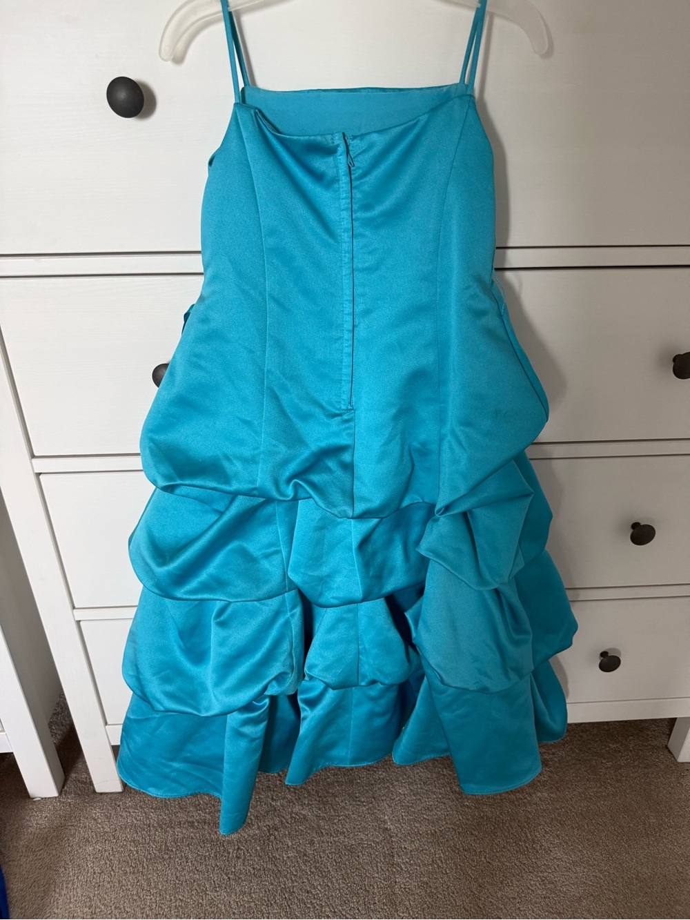 David's Bridal Turquoise Ruffle Tiered Spaghetti-Strap Kids Dress - Picture 2 of 4